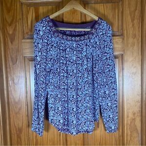 Caslon Pleated Long Sleeve Magenta and White Blouse